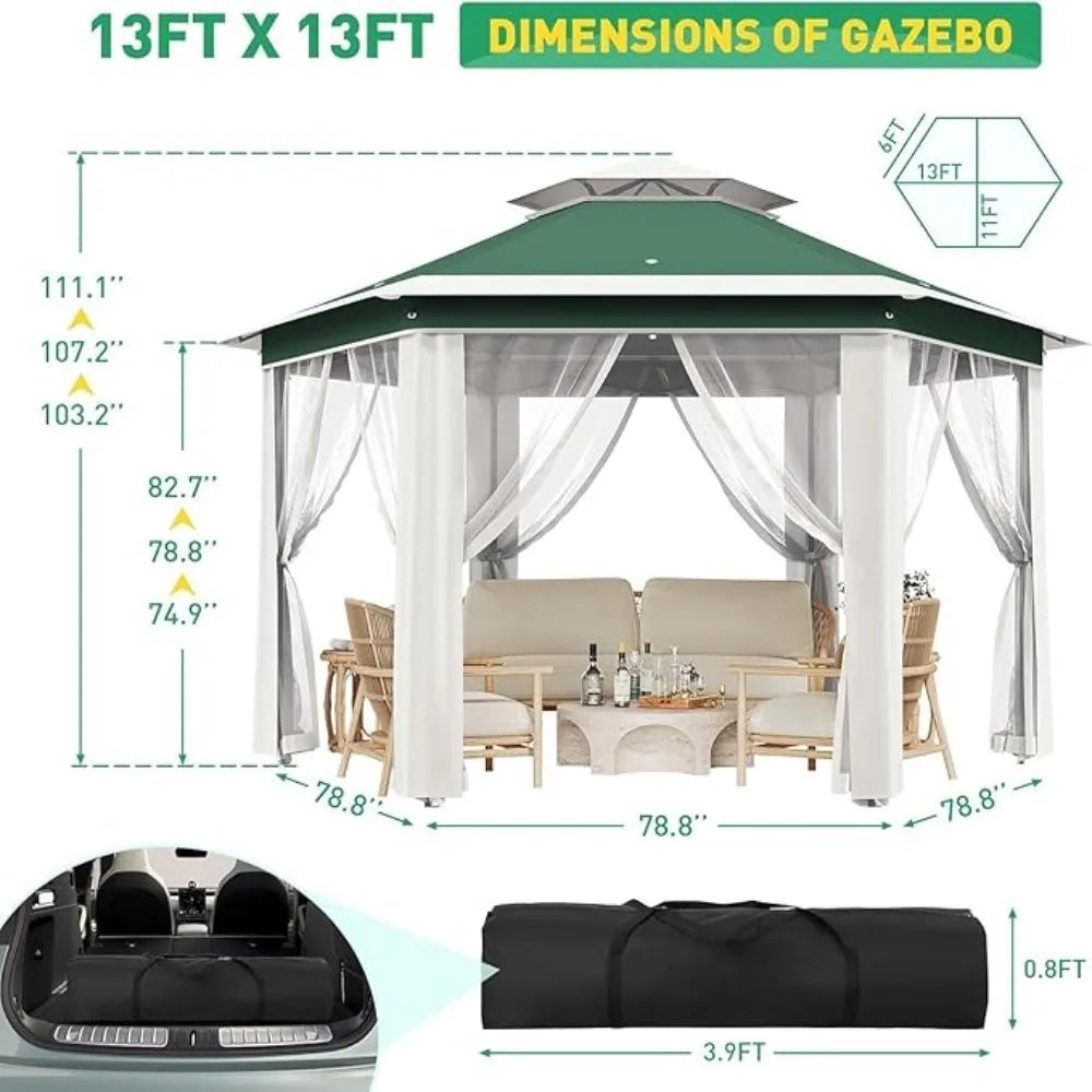 13x13 Pop Up Gazebo Heavy Duty Adjustable Height Instant Canopy Tent