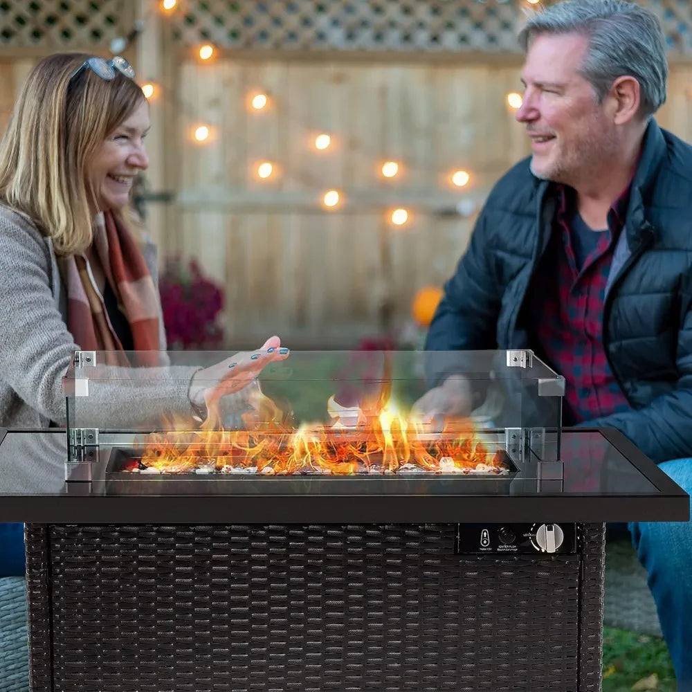 Ljustra 50000 BTU Outdoor Fire Pit Table with Glass Wind Guard 41 Inch