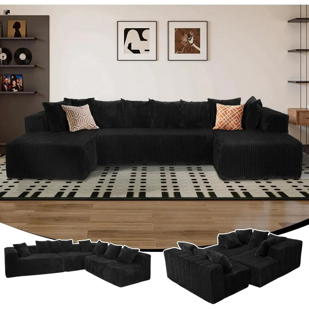 130 Inch Cloud Sectional Sofa Bed U Shaped Deep Seat Modular Couch