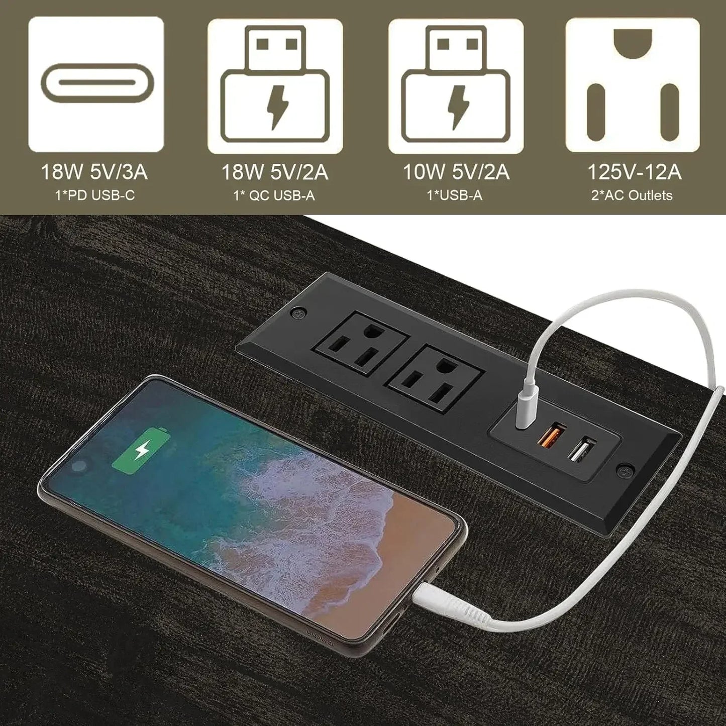 End Table Fast Charging Station Set of 2 24 Inch Tall Sofa Side Table