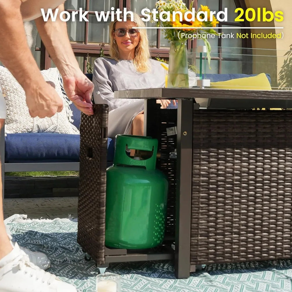 52 Inch Outdoor Fire Pit Table 50000 BTU Propane Wicker Patio Heater