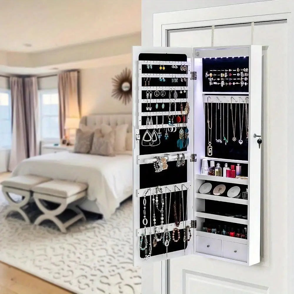 Ljustra Wall Door Mounted Mirror Jewelry Cabinet Organizer LED Light