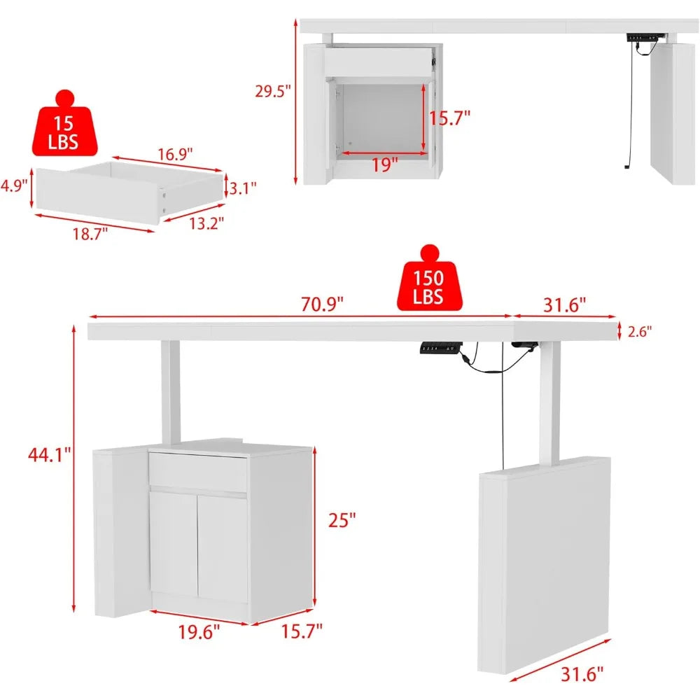 Height Adjustable Standing Desk with Drawers Electric Office Table