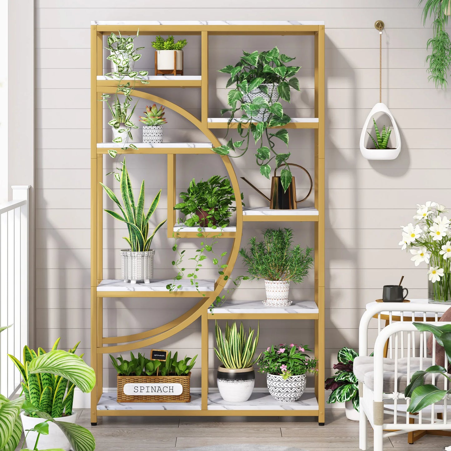 Tribesigns Gold 8-Shelf Etagere Bookcase Modern Display Shelf