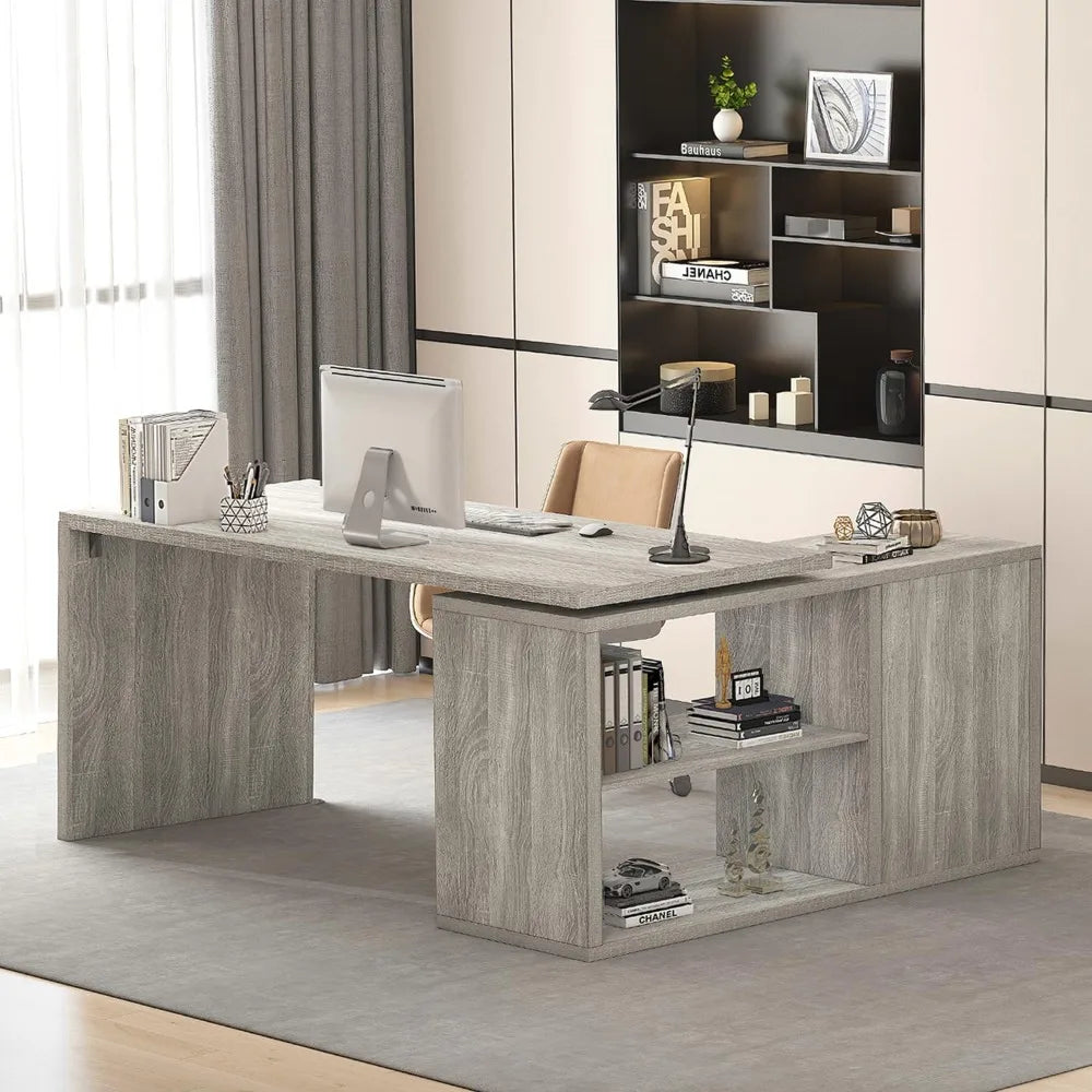 L Shaped Corner Desk with Storage Reversible Computer Desk