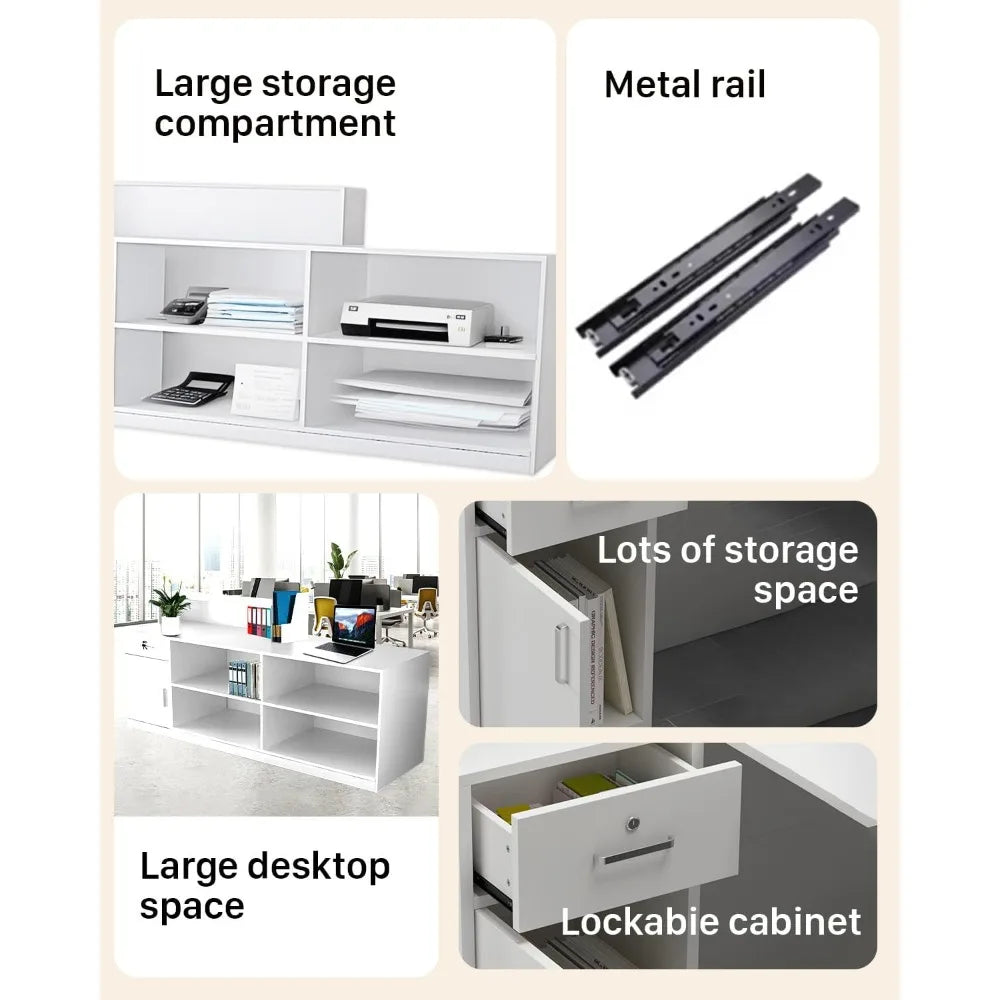 Modern Reception Desk with Lockable Drawers and Storage Compartments