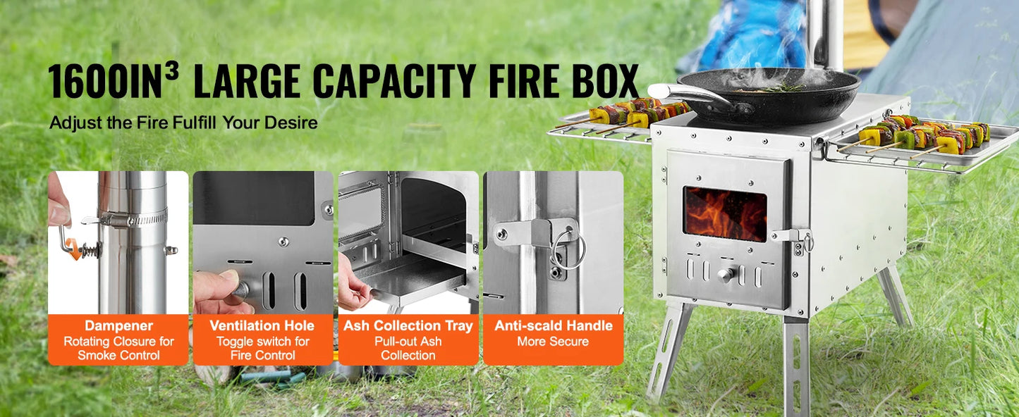 Ljustra Portable Camping Wood Stove Stainless Steel 86in Chimney