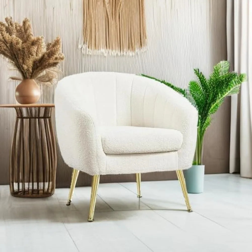 Sherpa Fabric Accent Chair Modern Cozy Vanity Chair with Gold Legs