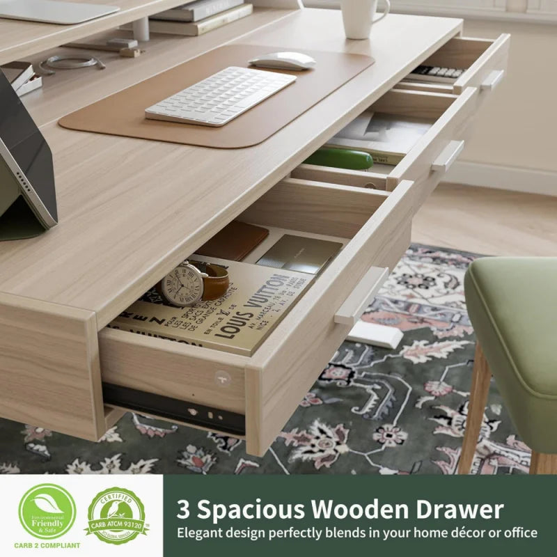 Electric Standing Desk with Drawers Adjustable Height Home Office Desk 55x26