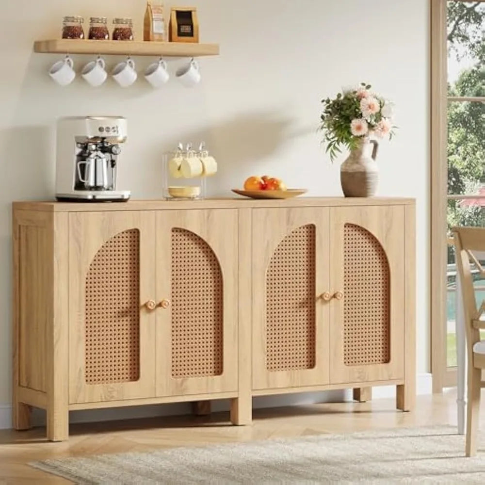 Sideboard Buffet Cabinet Rattan Credenza Kitchen Storage 59" Farmhouse