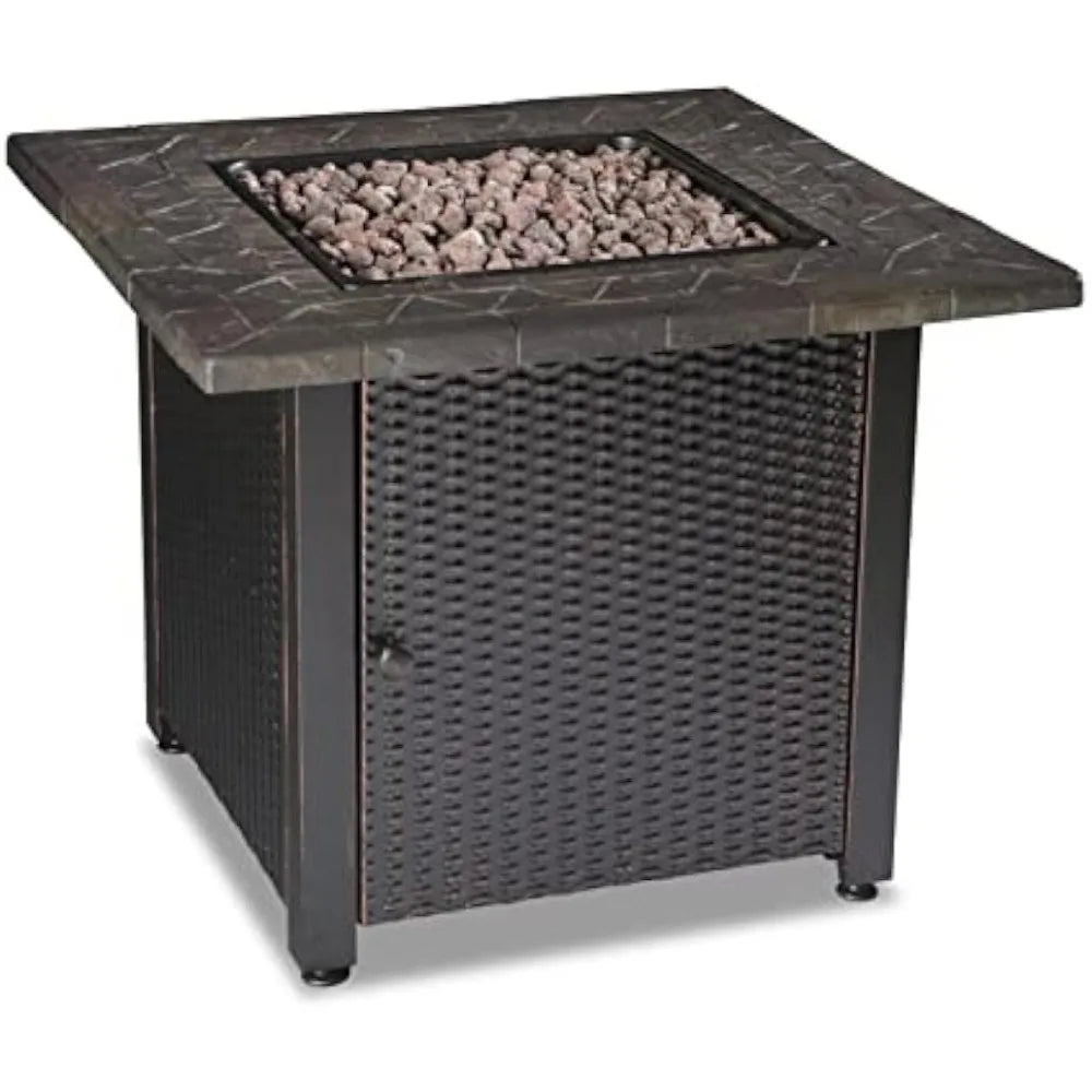 30 Inch Gas Outdoor Fire Pit Table with Resin Mantel and Lava Rock