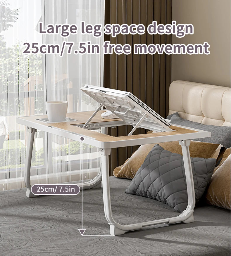 Portable Adjustable Height Foldable Laptop Bed Desk with Storage