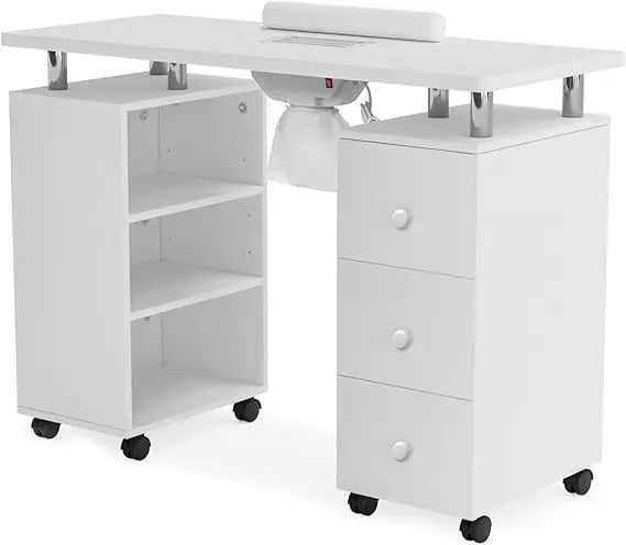 Manicure Table Nail Desk with Electric Downdraft Vent Lockable Wheels