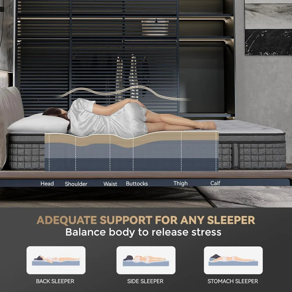 Ljustra Queen Mattress 12 Inch Hybrid Gel Memory Foam Medium Firm