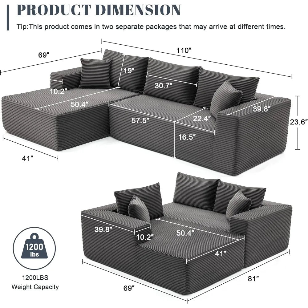 Ljustra Boneless Sectional Sofa with L-Shaped Chaise