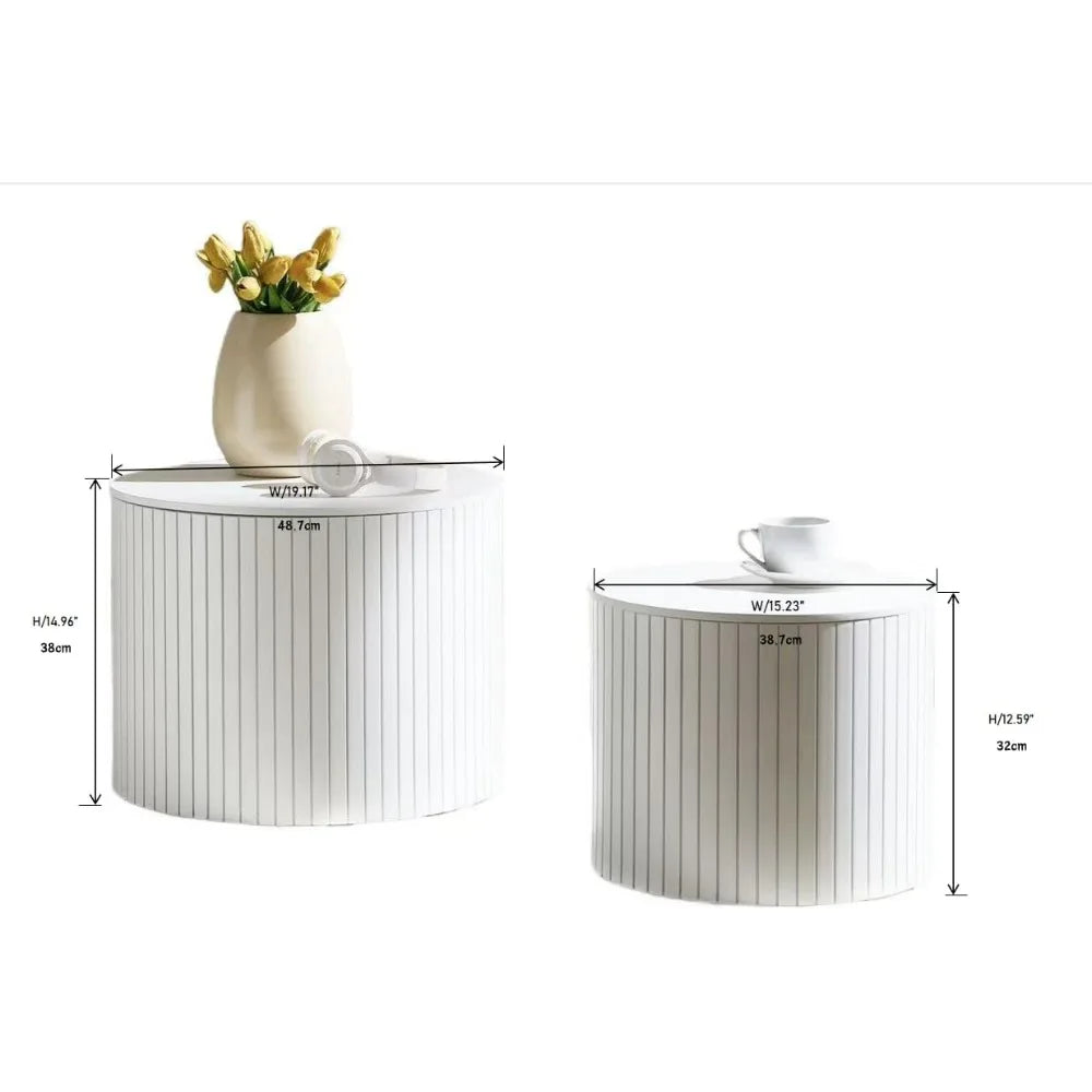 Round Nesting Storage Side Table Set of 2 Modern Wood Accent Tables