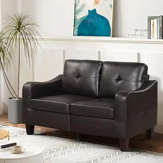 Modern Faux Leather Loveseat Sofa for Small Spaces Living Room