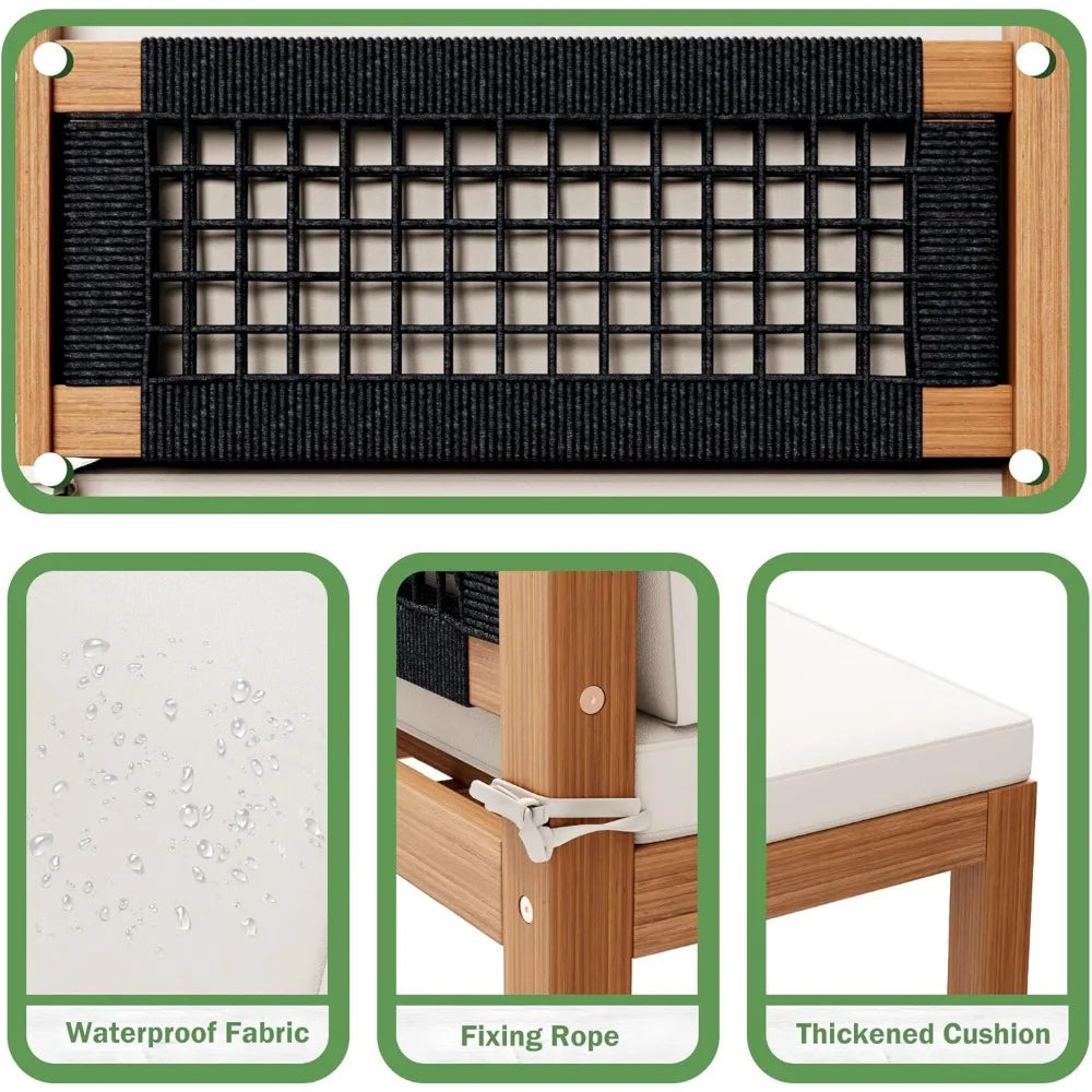 Outdoor Sectional Couch Patio Sofa Set with Acacia Wood Coffee Table