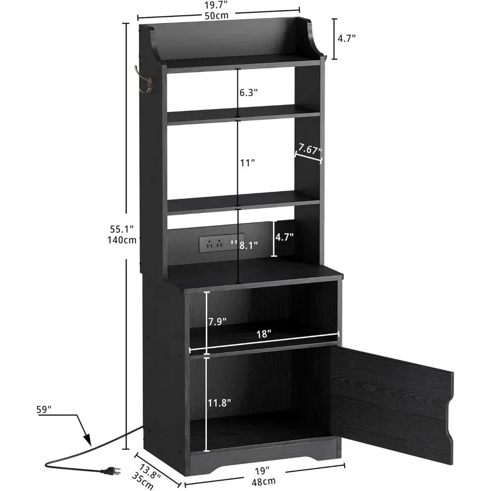 55 Inch Tall Nightstand End Table with Charging Station and Storage