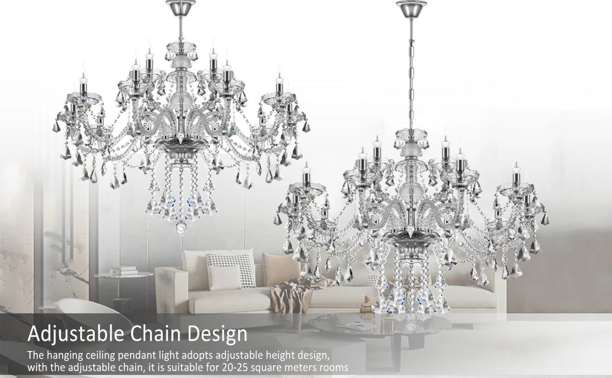 15 Arms Crystal Chandelier Pendant Light Modern K9 for Living Room