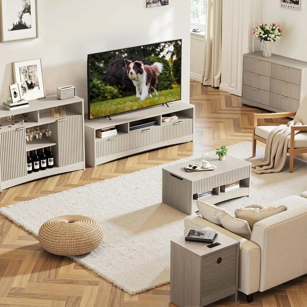 Amada Coffee Table Fluted Lift Top Storage Modern Rectangle Table