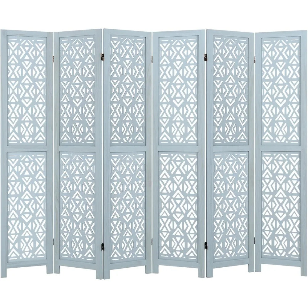 Boho Room Divider 6 Panels Solid Wood Freestanding Privacy Screen