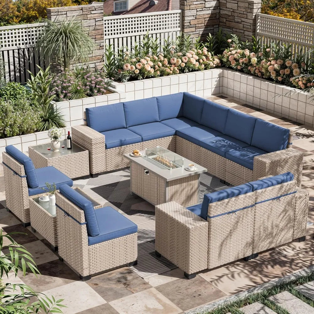 13 Piece Patio Furniture Set Outdoor Wicker Sofa Sectional Set