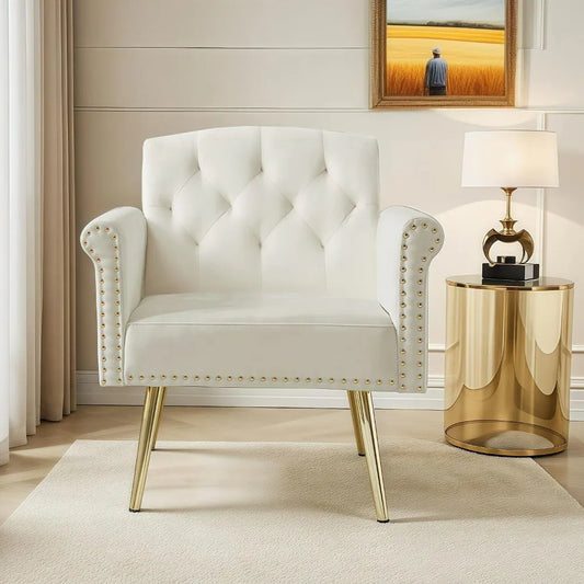 Modern Accent Chair Velvet Armchair Gold Metal Legs Living Room Sofa