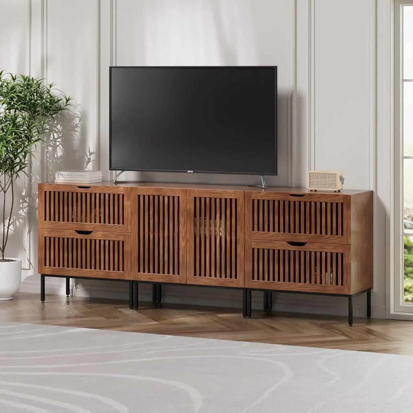 87" Farmhouse Buffet Cabinet with Metal Base Adjustable Shelf Sideboard