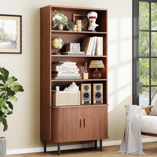 71 Inch Tall 4 Tier Bookshelf with Storage Cabinet Adjustable Shelves