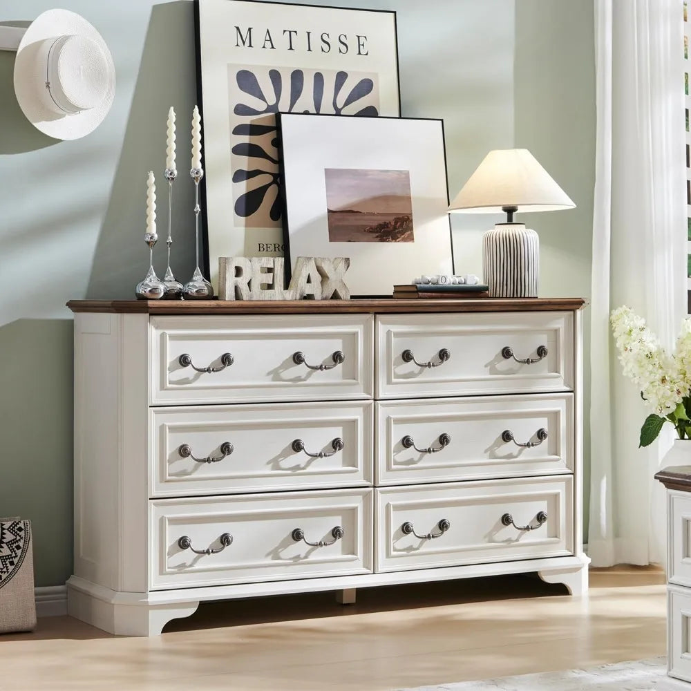 Farmhouse 6 Drawer Dresser Rustic Chest Storage Organizer for Bedroom