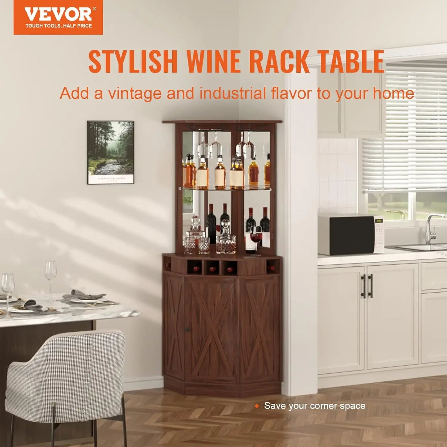Corner Industrial Bar Cabinet Freestanding Wine Table Home Bar Furniture