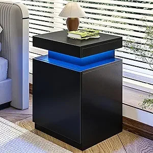 Nightstand Set of 2 LED Nightstand Bedside Table Modern Furniture
