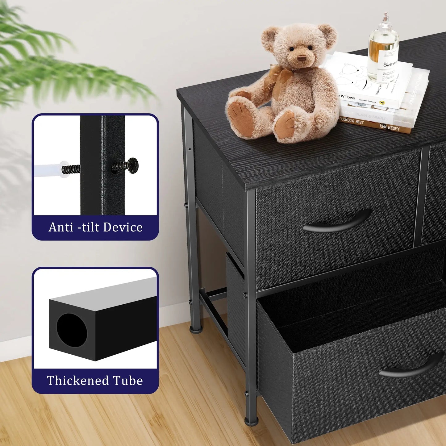 5 Drawer Wide Storage Dresser Chest of Drawers Fabric Organizer