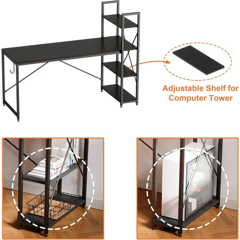 Ljustra 63 Inch Computer Desk with Adjustable Shelves for Home Office