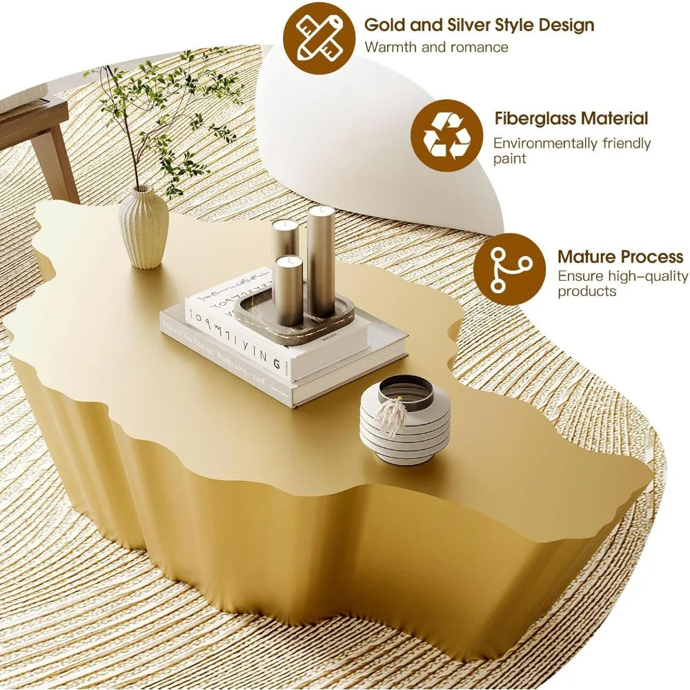 42 Inch Cloud Coffee Table Modern Gold Lightweight Fiberglass Design