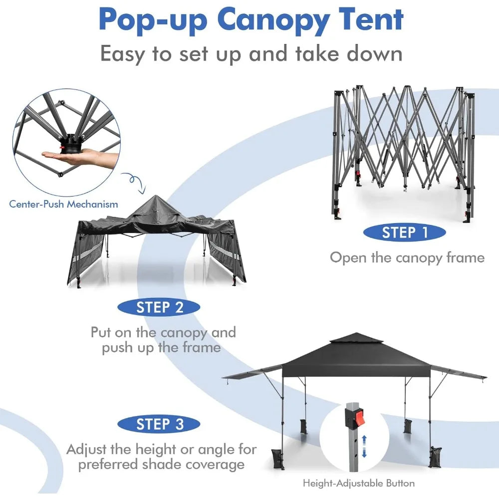Pop Up Canopy Tent 10x17.6 Ft Adjustable Dual Awnings Portable Outdoor