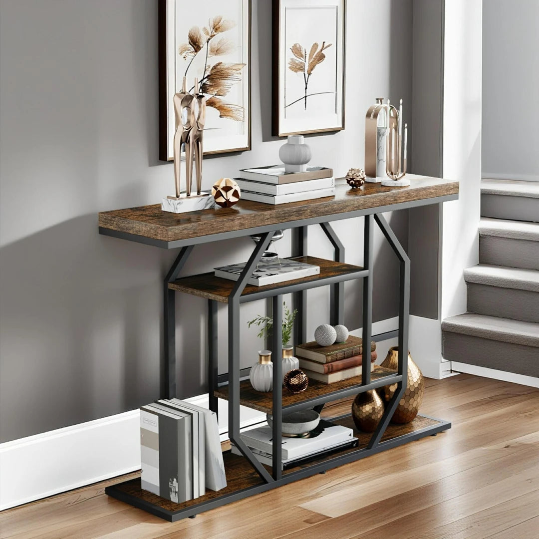 120cm Industrial Console Table 4-Tier Metal Shelves Entryway Storage