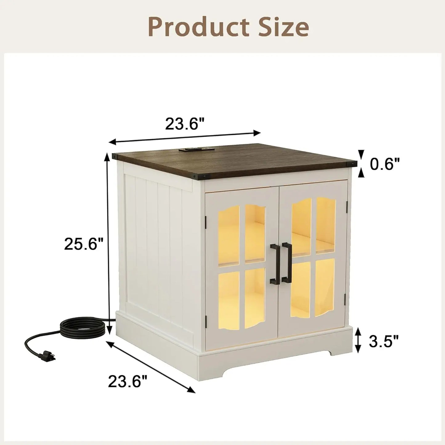 Farmhouse End Table Set of 2 with Charging Station LED Light