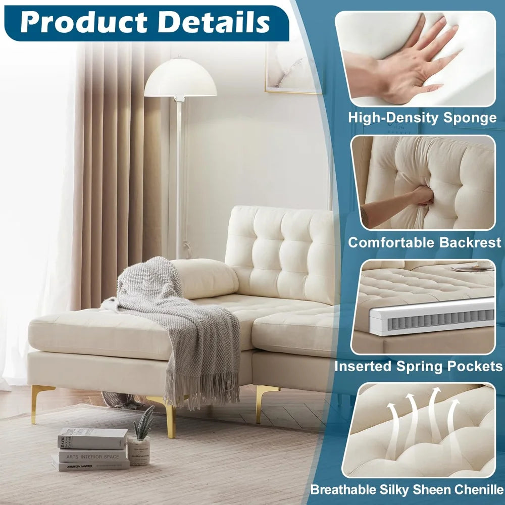 Modern U Shaped Sectional Sofa with Double Chaise, Tufted Button Couch