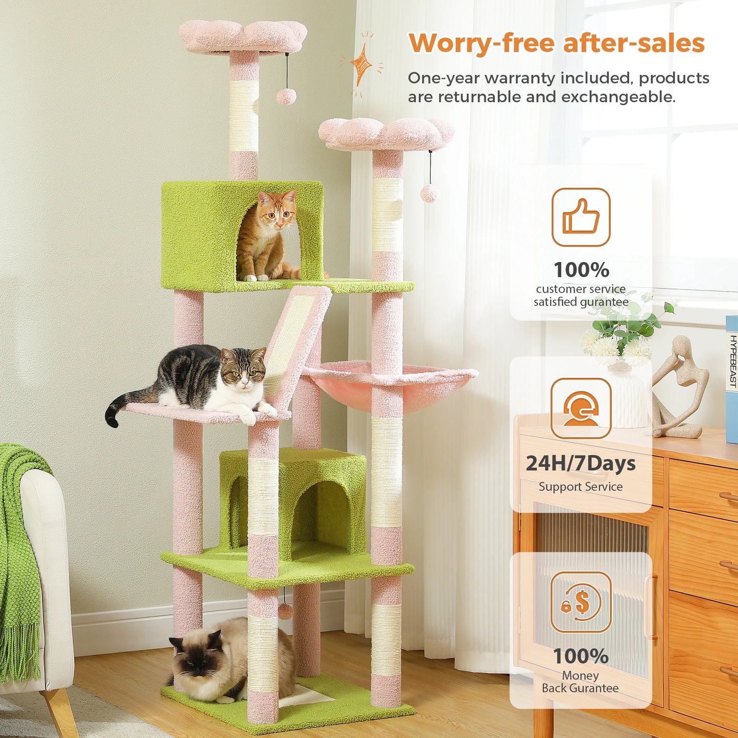 Multi-Level Cat Tree Indoor Tower with Scratching Posts Hammock Condo