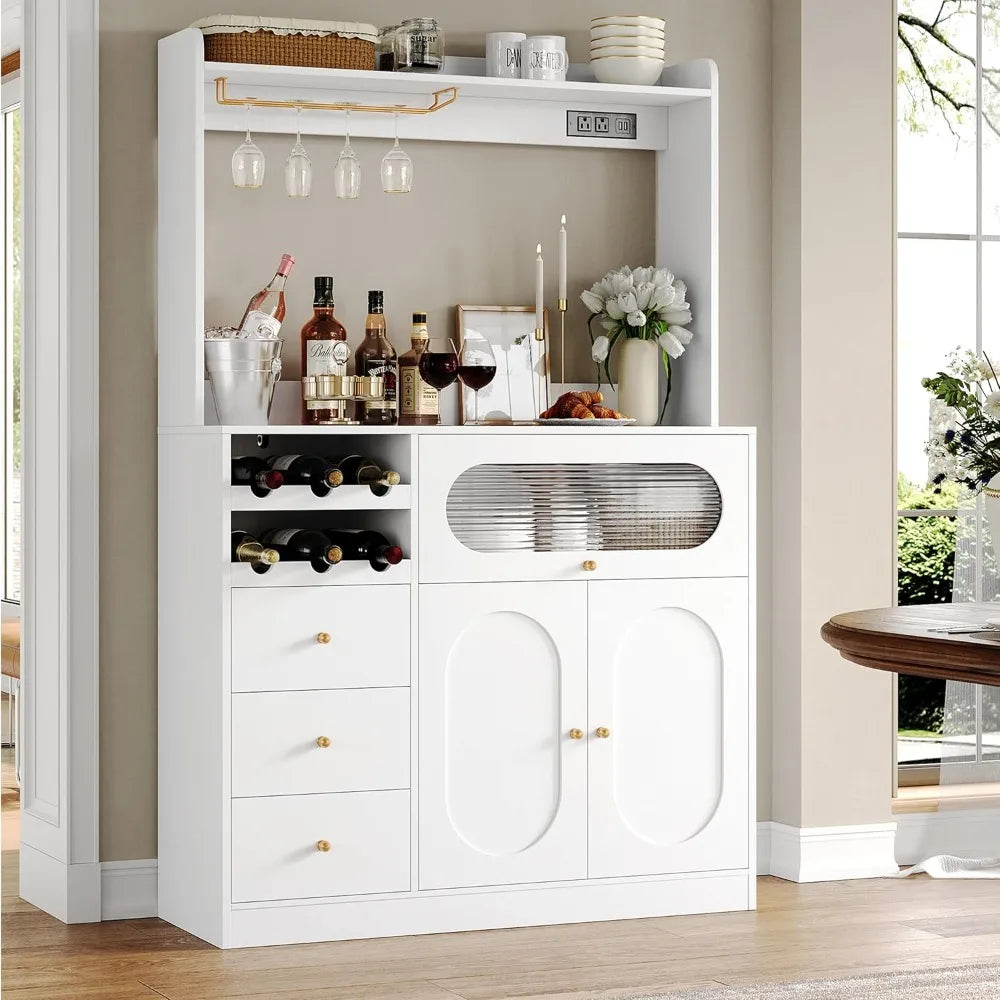 Kitchen Pantry Storage Cabinet Buffet Coffee Bar with Power Outlets