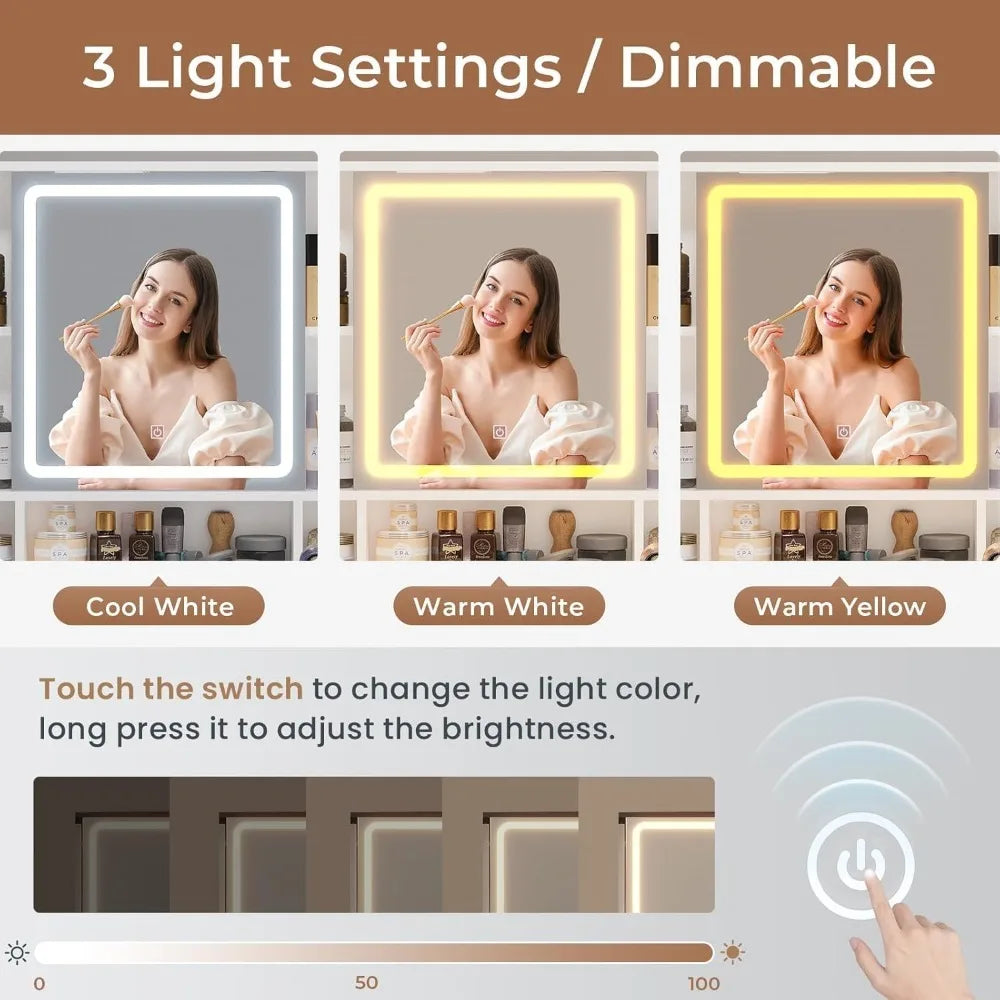 42.8 Inch Modern Vanity with Mirror Lights Jewelry Box 6 Drawers