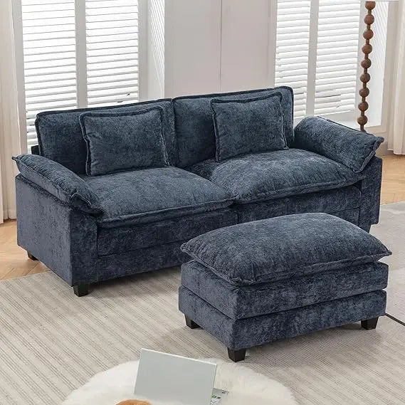 Modular L-Shape Chenille Sectional Sofa Couch w/ Ottoman Pillows for Living Room