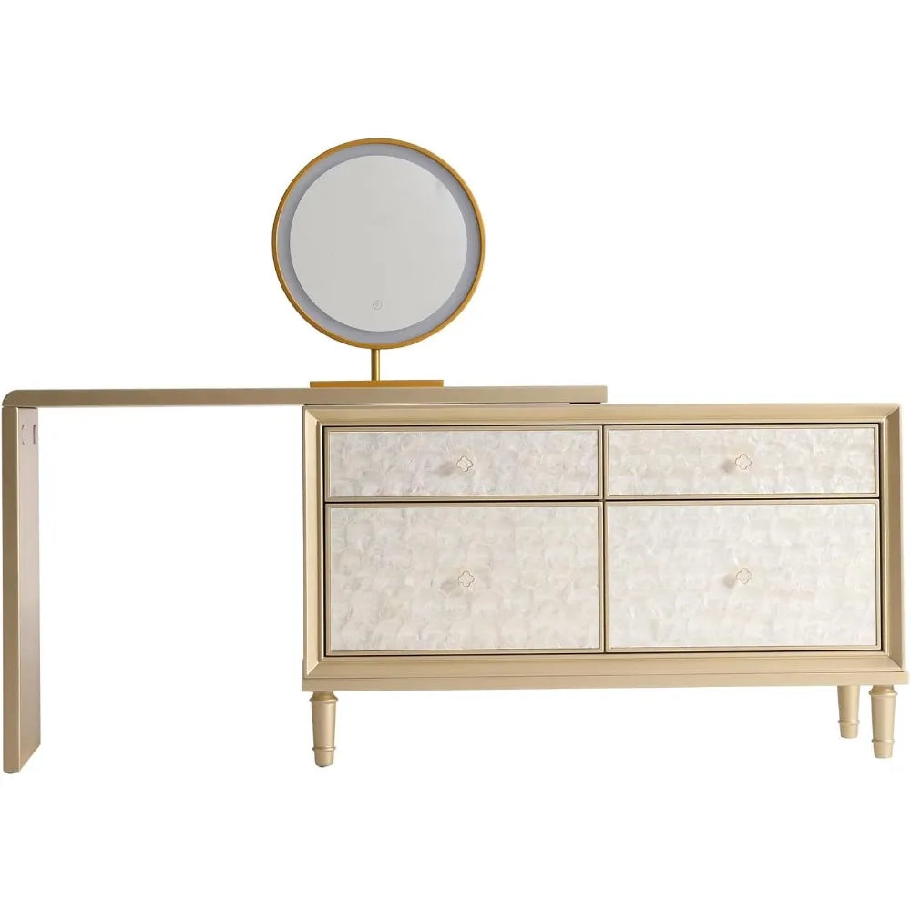 Vanity Desk with LED Lighted Mirror and 4 Drawers for Bedroom Living Room