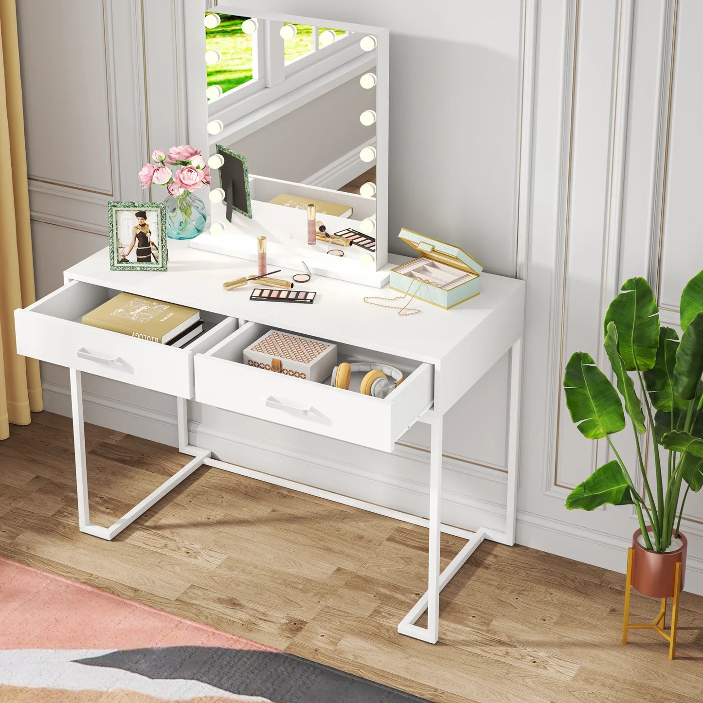 Ljustra Small Makeup Vanity Desk with 2 Drawers Modern Style for Women