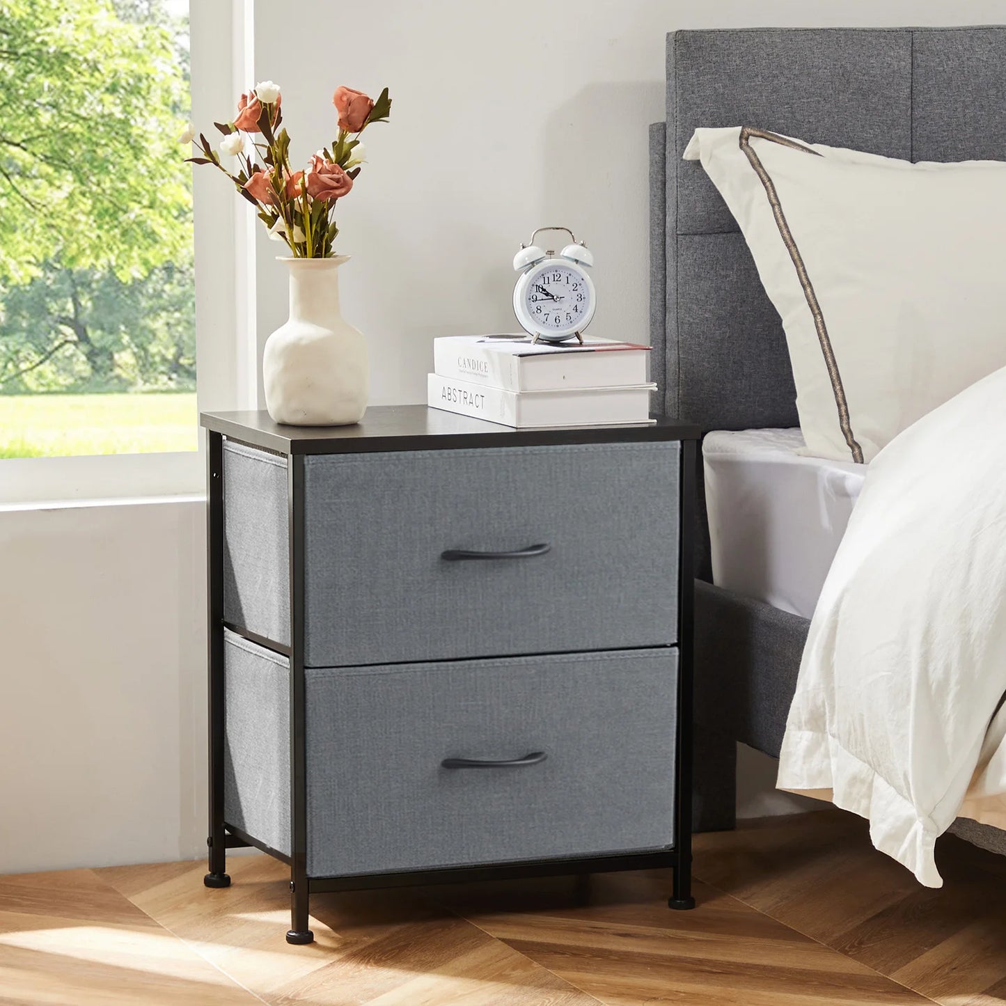 Ljustra Nightstand Bedside Table with 2 Fabric Drawers for Storage