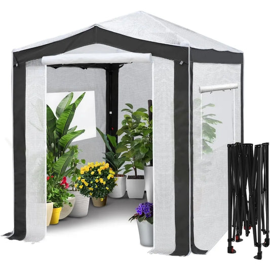 8x6 Portable Walk-in Greenhouse with Zipper Doors and Mesh Windows