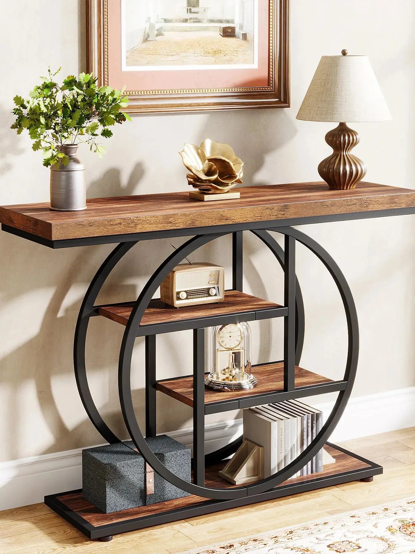 Console Table 4-Tier Entryway Table Industrial Sofa Table Living Room