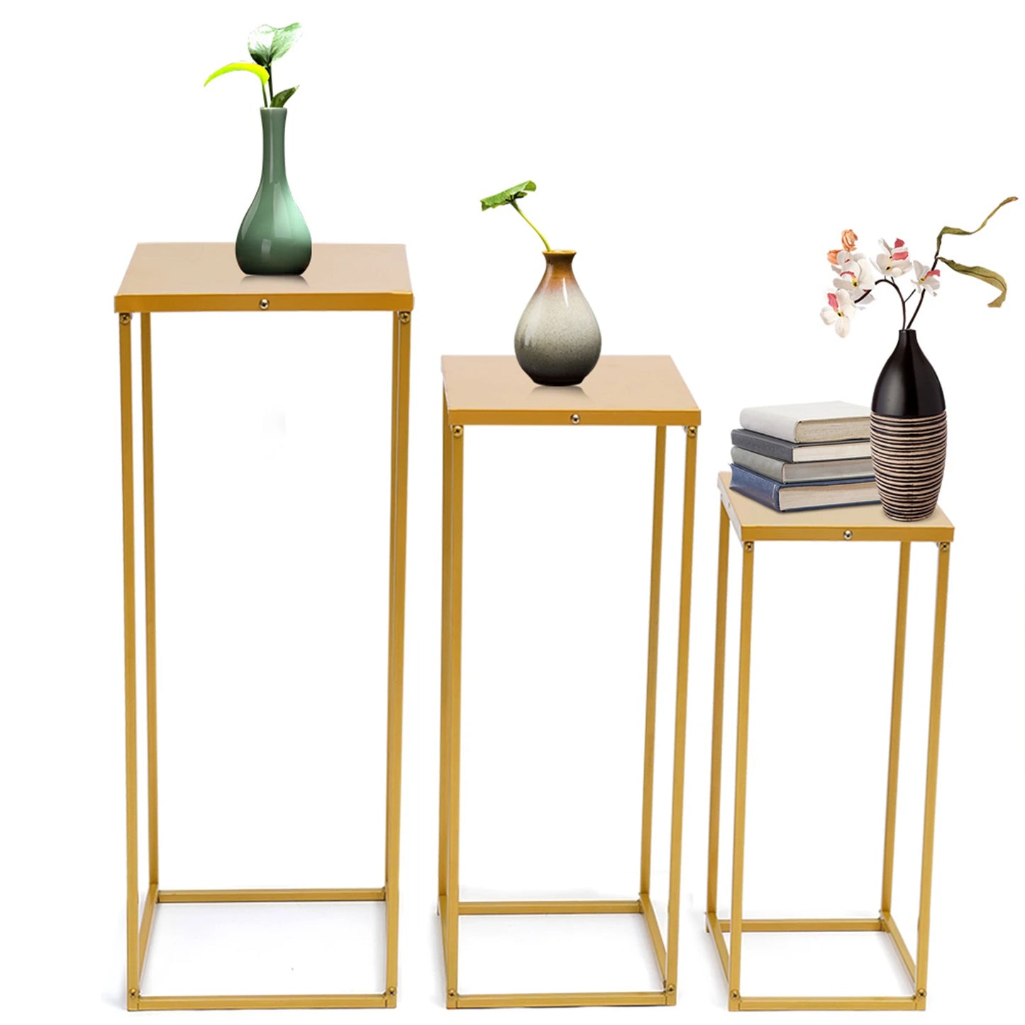 Set of 3 Metal Square Flower Stands Plant Holders for Home Wedding Decor